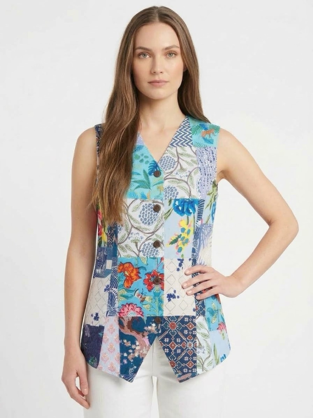 Jaded Gypsy Patchwork Cotton Vest Boho Artisanal Floral Folk Sleeveless Top